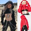 Women Gothic Punk Long Sleeve Hooded Sweatshirt Casual Blouse Pullover Crop Top