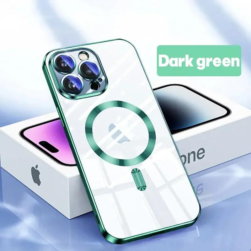 Роскошный чехол для телефона Magsafe с беспроводной зарядкой для iPhone 15 14 13 12 11 Pro Max Plus, прозрачный магнитный гальванический чехол-бампер