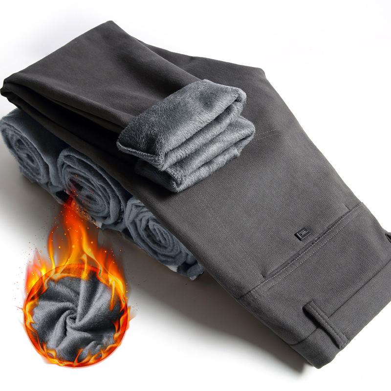 Новые повседневные мужские брюки Осень/Зима, эластичные, облегающие, с добавленным флисом и утолщенные