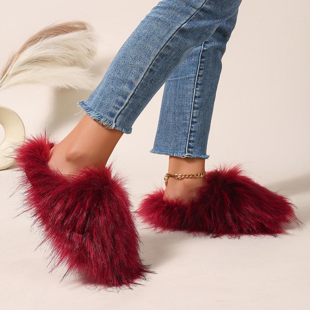 Мода Мода Теплые тапочки Роскошные тапочки Женские Открытый носок Мех енота Слайды Женская обувь Женские Плоские Полутапочки Удобная обувь
