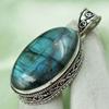 Лабрадорит 925 пробы посеребренный антикварный винтажный 2-дюймовый приблизительно овальный кулон AVPP23