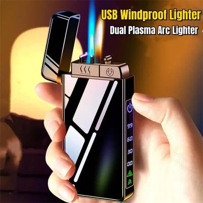 2024 Новая металлическая USB ветрозащитная зажигалка Jet Dual Plasma Arc Зажигалка Газовая электрическая перезаряжаемая зажигалка не содержит газа
