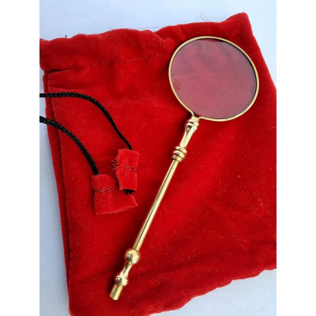 Brass Magnifying Glass Vintage Magnifier Pocket Portable with Velvet Pouch Bag Gift