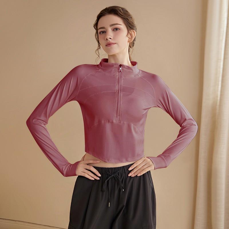 Womens Half-Zip Long Sleeve Yoga Top Slim Fit Sports T-Shirt Running Workout Fitness