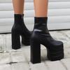 Большого размера квадратный носок трехслойная ультравысокая платформа вырезы толстые каблуки популярная мода короткие ботинки молния женские ботинки