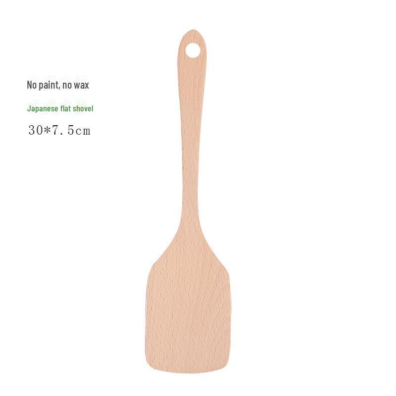 Неокрашенный деревянный кухонный набор из лопатки и ложки с длинной ручкой и антипригарным покрытием для сковороды