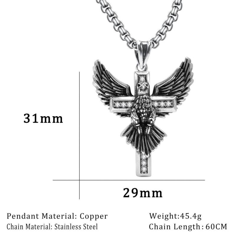 Vintage Oxidized Copper Owl Cross Pendant Necklace With Pearl Chain Geometric Statement Jewelry Unisex Party Wear