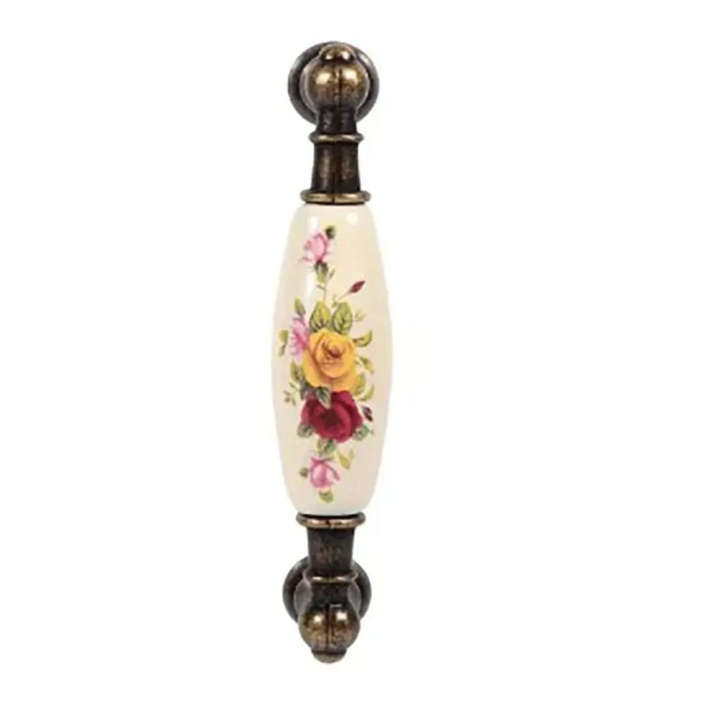 Durable Ceramic Handle Flower Door Handles Cabinet Pull Knob Furniture
