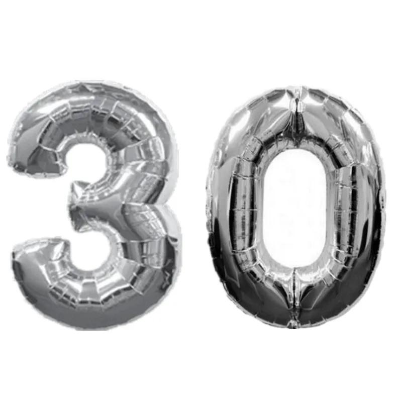 32-дюймовые золотые и серебряные шары-цифры 10 20 30 40 50 60 70 80 90 лет для детского и взрослого дня рождения, юбилея, вечеринки