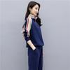 Women Patchwork Stand-Collar Sweatsuits Casual Long Sleeve Pullover Jacket Pant Two-Piece Tracksuit