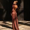 Women Maxi Dresses High Street Classic Full Sleeve Straight Shoulder Backless Vestidos Mujer Evening Wear