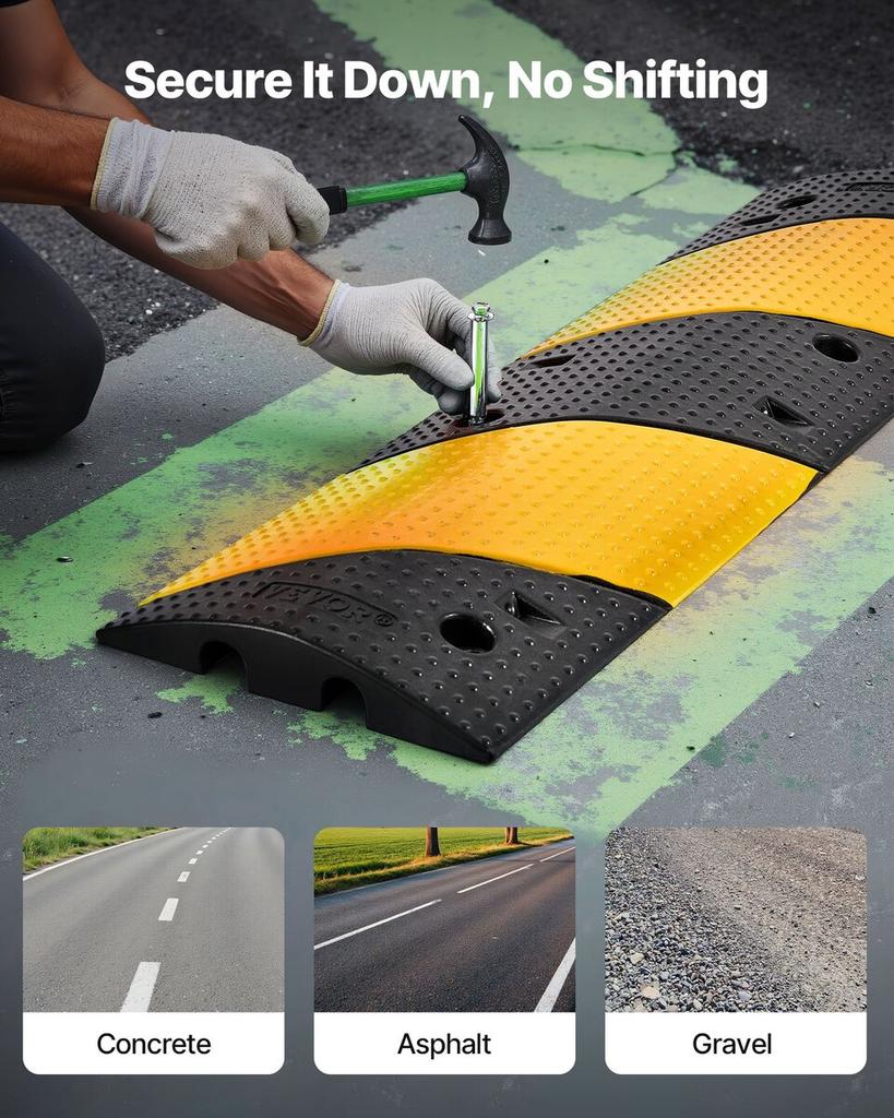 1000MM Rubber Speed Bump, 2 Pack, 2 Channel Heavy Duty Traffic Speed Hump, 9,979 kg/Axle Load Capacity, Cable Protector Ramp with Expansion Screws,