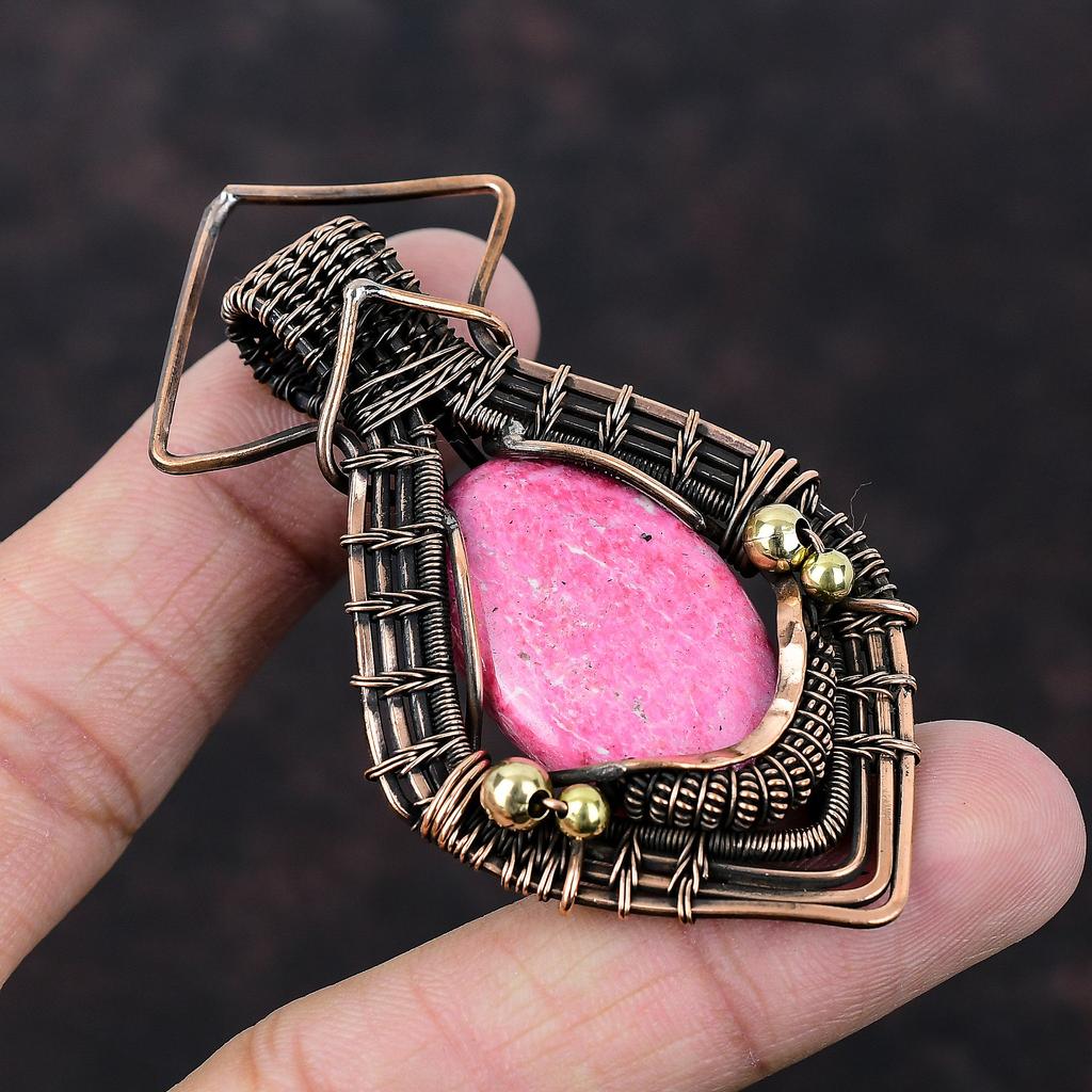 Подвеска из тулита, медная проволочная обертка, ювелирные изделия из тулита, подвеска из натурального драгоценного камня, медная проволочная обертка, ювелирные изделия ручной работы, подарок жене