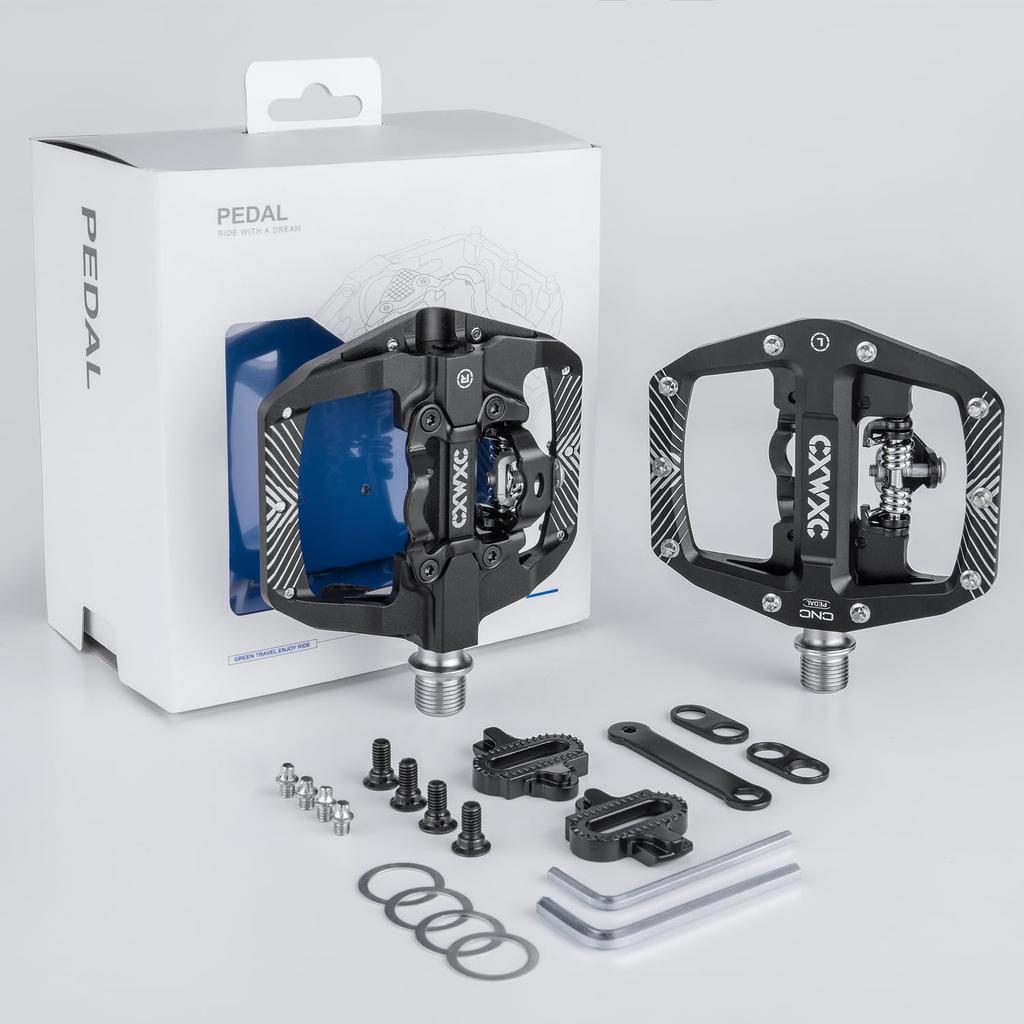 CXWXC Bicycle Binding Wide Cleats Black Pedals, Pedals, Single-Sided Flat, Non-Slip, Tread, 9/16-Inch, Included, Aluminum, (CX-159)