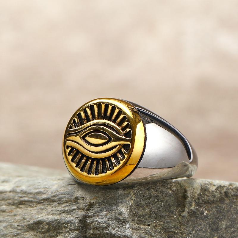 Fashion Retro Devil's Eye Men's Stainless Steel Ring Vintage Personalised Titanium Jewellery Accessories Two Colours Splicing Design Boy Finger Ring