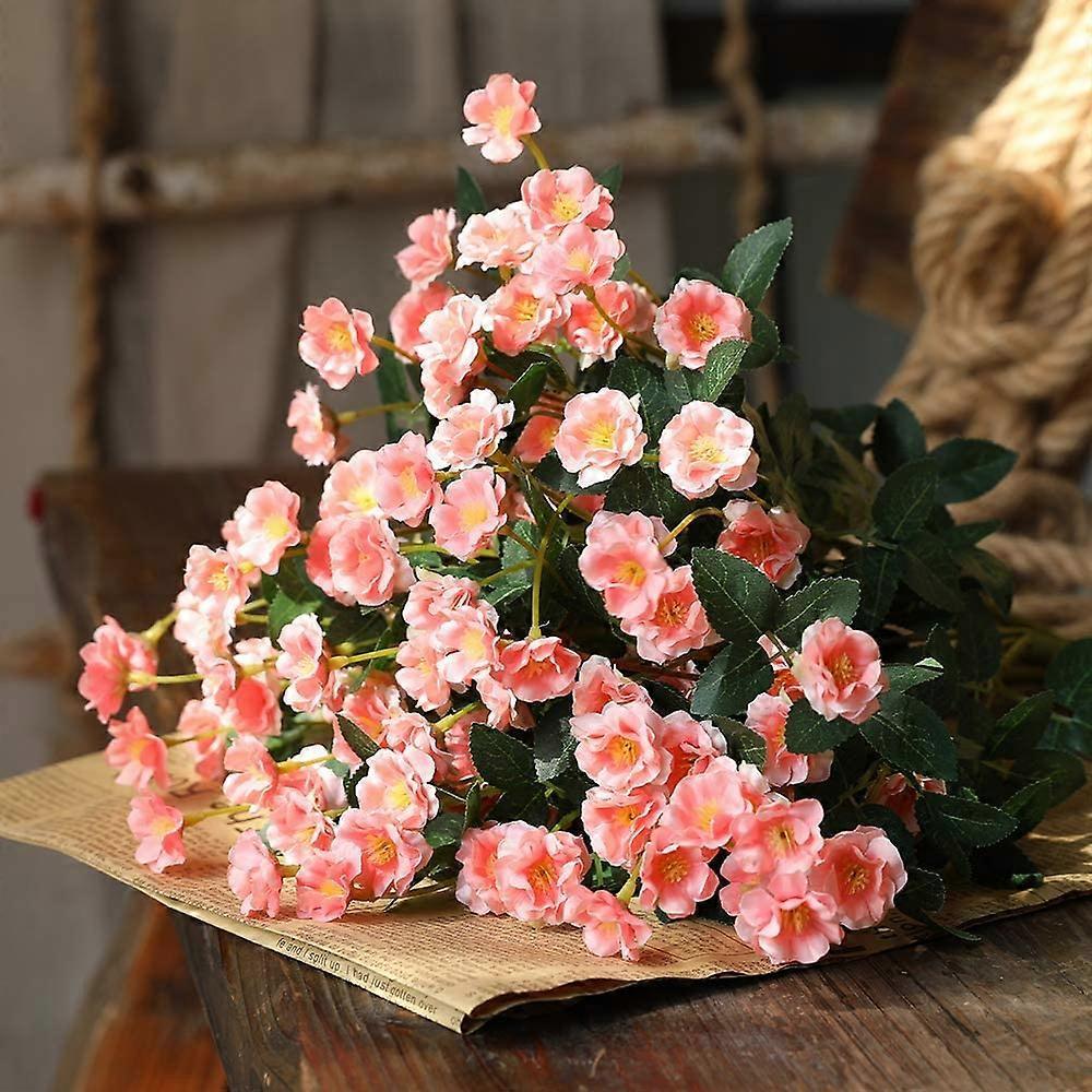 Artificial Small Rose Wildflowers Fake Flower Bouquet Outdoor  Floral Garden Decor 3pcs (Blue)