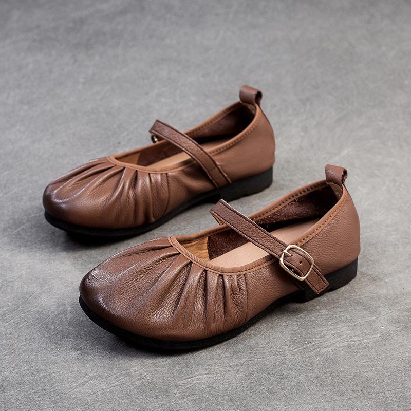 GKTINOO 2025 Весна Новые Ретро Туфли на Плоской Подошве Натуральная Кожа Удобный Круглый Носок Неглубокие Универсальные Женские Туфли