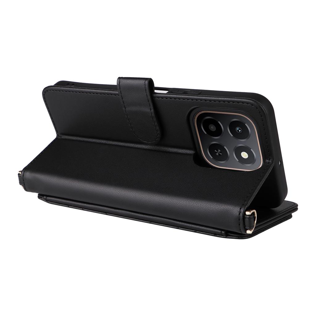 For Honor X6c 4G Case with Shoulder/Wrist Strap Leather Phone Cover Stand Wallet