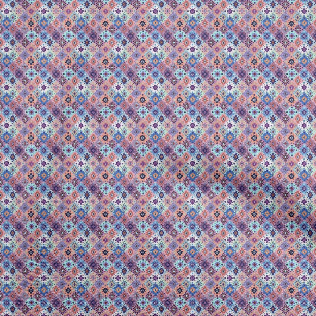 oneOone Cotton Flex Light Blue Fabric Asian Kilim Craft Projects Decor Fabric Printed By The Yard 40 Inch
