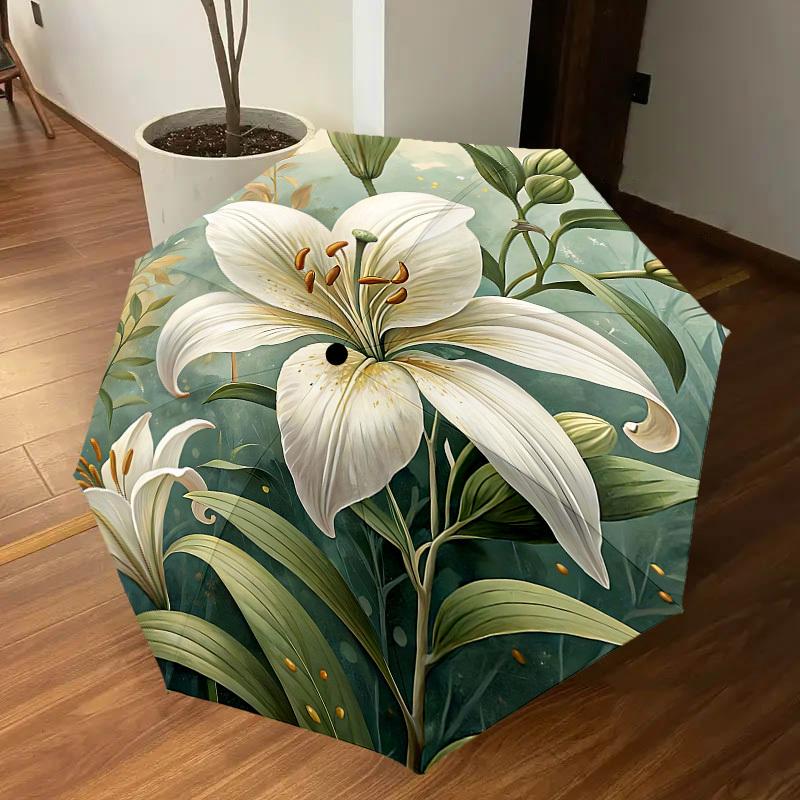 1PC lily flower Automatic Open/Close Umbrella with Windproof, 8-Rib Sturdy Canopy, Durable Ribs, Fashionable Design1209A