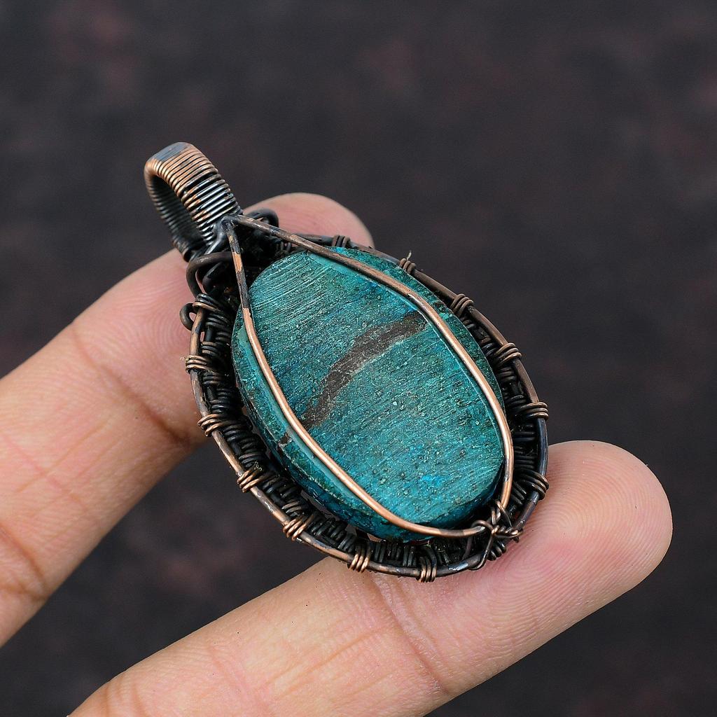 Tibetan Turquoise Copper Pendant Wire Wrapped Pendant Handmade Pendant Wire Wrap Jewelry Gemstone Pendant Gift For Mom Dainty Copper Jewelry