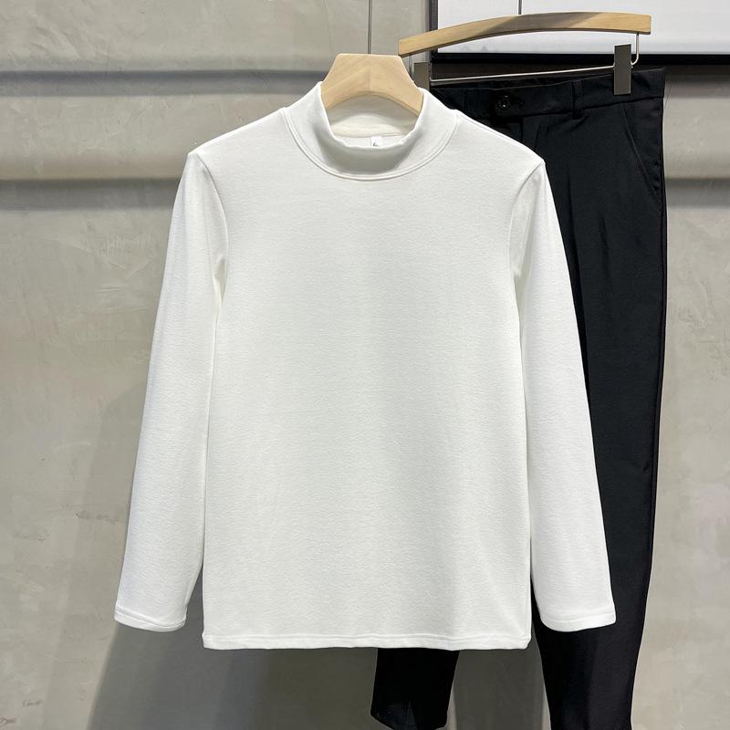 Мужская приталенная однотонная двухсторонняя бархатная рубашка с длинными рукавами на осень