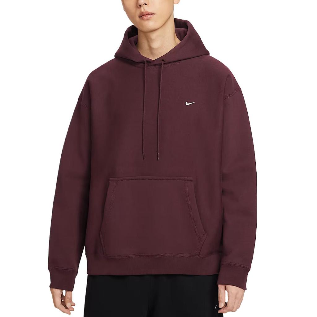 Nike Мужская толстовка с капюшоном Solo Swoosh из флиса, цвет Burgundy Crush White, артикул HV1083-652