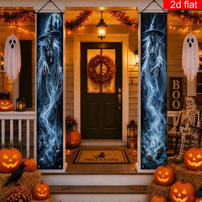 Halloween Porch Sign Ghost Skull Witch 1 Pair Polyester Indoor Outdoor Decor
