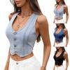 Women's Fashionable Solid Color V-neck Sleeveless Button Fitted Vest Top