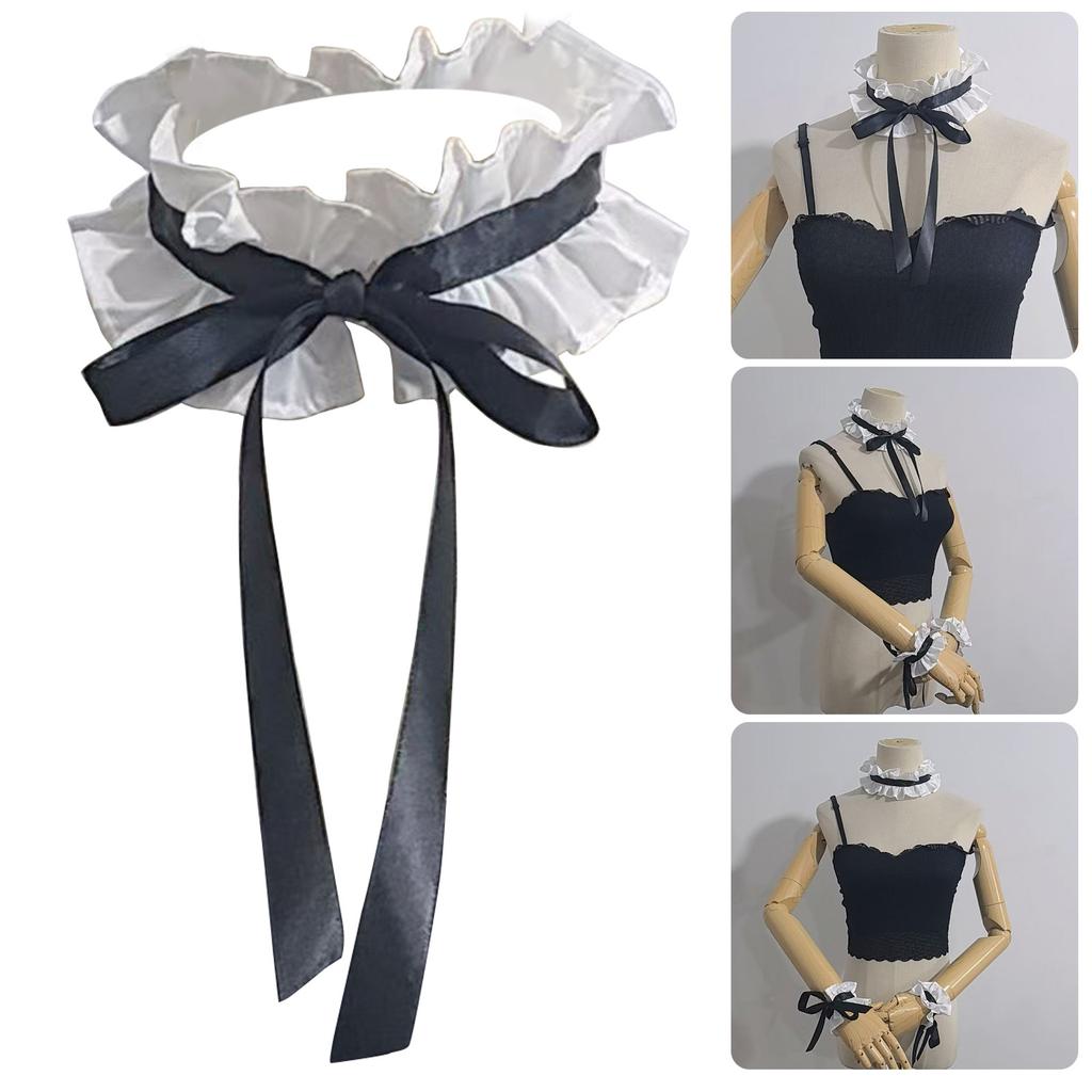 Victorian Ruffled Decorative Collar Lace Cuff Sleeves For Halloween Costume And Cosplay Event Gathering Accessories