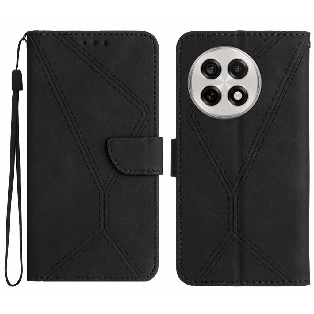 For OnePlus 13 Case Skin Touch Lines Imprinted PU Leather Flip Phone Cover