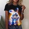 Summer Round Neck 3D Rabbit Print Top Fashionable Casual Short Sleeved Women's T-shirts