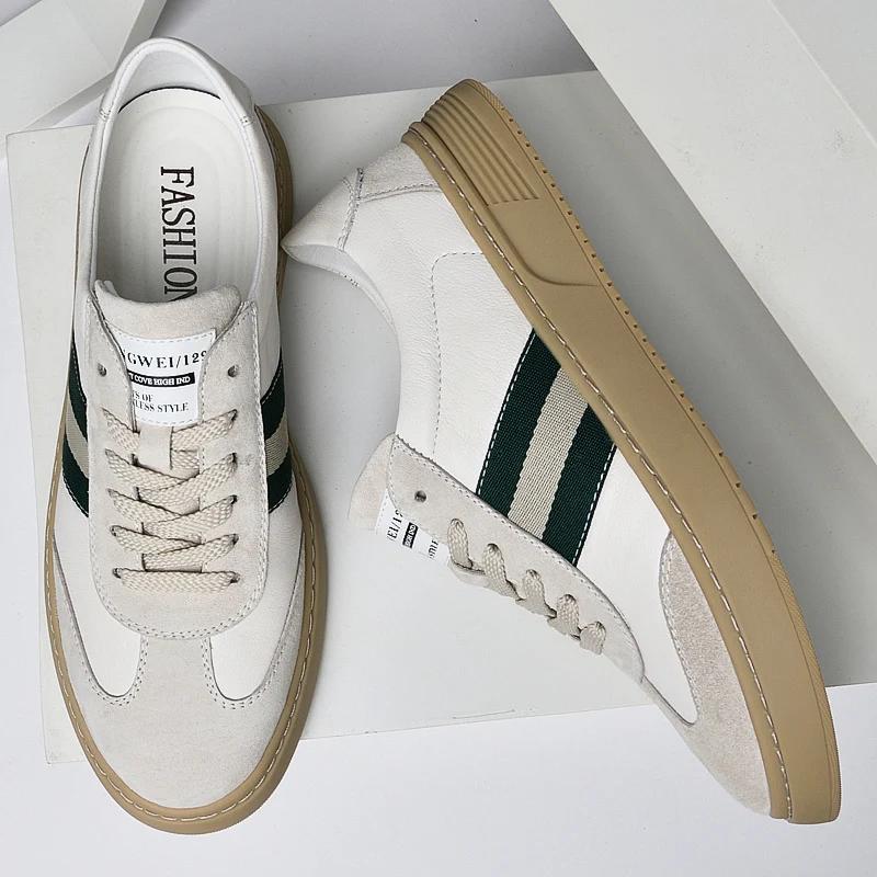 Модные мужские кроссовки из натуральной кожи для активного отдыха, износостойкие, дышащие, на шнуровке, повседневные, для ходьбы, скейтборда, кроссовки