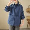 Solid Color Clip Cotton Lapel Shirt Jacket Women's Plus Size Autumn and Winter Cotton Jacket Simple Casual Loose Cotton Jacket
