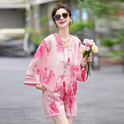 Новый летний взрывной модный костюм, уменьшающий возраст, комплект из двух предметов: солнцезащитный топ и шорты