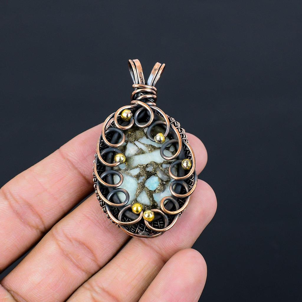 Медный Ларимар, драгоценный камень, чистая медная проволока, обернутая ювелирным кулоном ручной работы