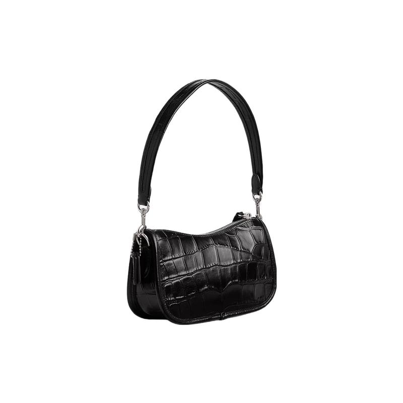 Coach Swinger 20 однотонная сумка-портмоне на молнии с отделениями для карт, тисненая под крокодила коровья кожа, ручная и плечевая, маленький размер, женская, черная