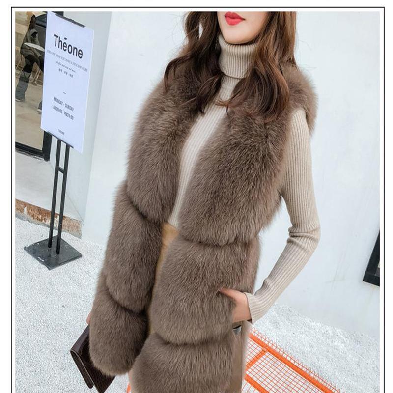 Модный и повседневный новый жилет из искусственного лисьего меха средней длины, корейское пальто из искусственного меха для женщин