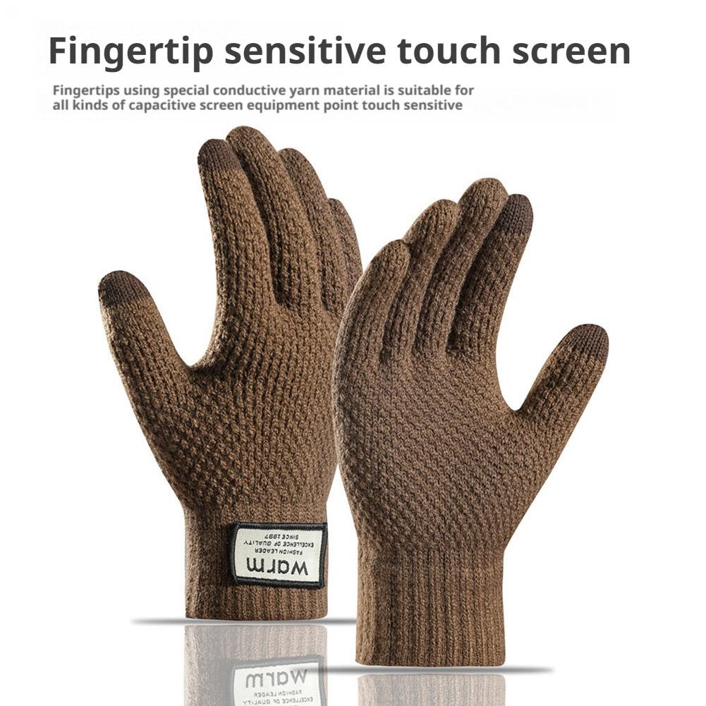 Winter Men Knitted Gloves Touchscreen Woolen Thicken Gloves Student Outdoor Cold Resistant And Warm Cycling Gloves