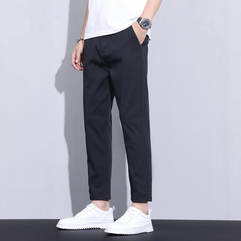 Мужские брюки длиной девять точек Летние тонкие однотонные приталенные и универсальные повседневные брюки для мужчин