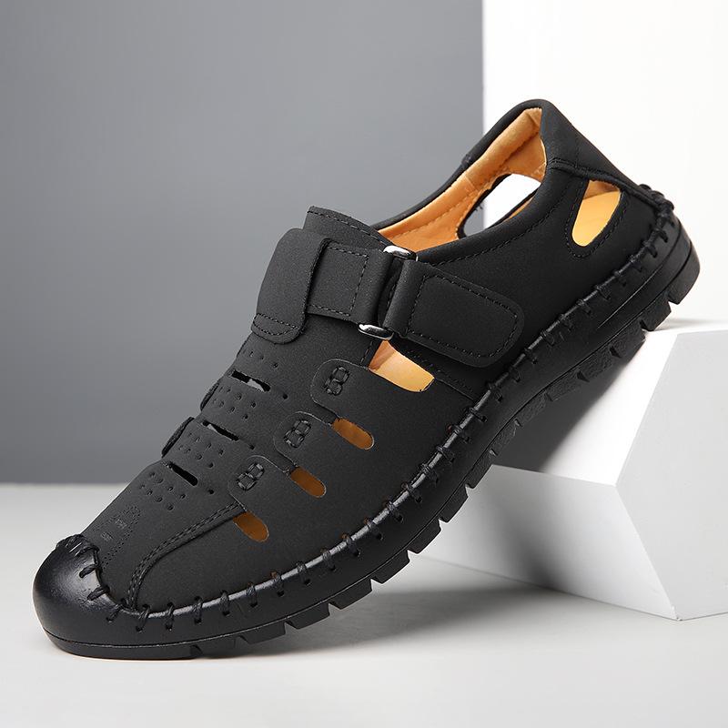 Мужские сандалии Высококачественные кожаные сандалии Летние дышащие сандалии с перфорацией Модные деловые повседневные сандалии для мужчин Пляжная обувь