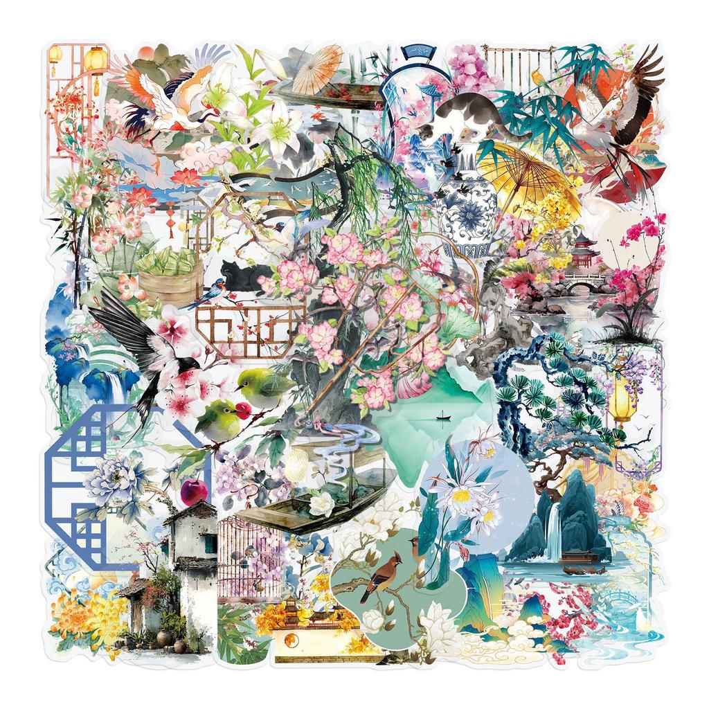 50 Водонепроницаемых HD ПЭТ Наклеек в Древнекитайском Стиле: Декор для дневника и чехол для телефона Сделай сам Прозрачные листы