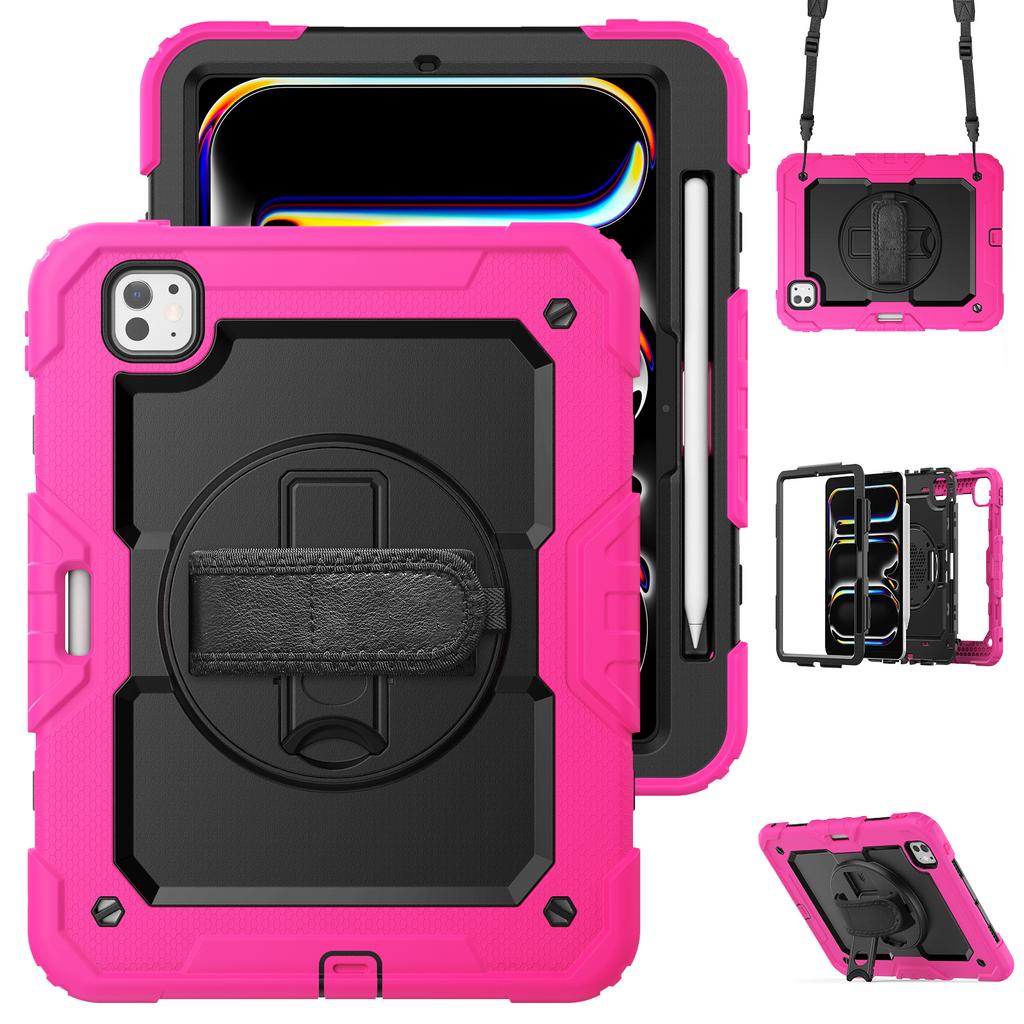 Для iPad Про 11 (2024) Чехол для ПК + силиконовый чехол для планшета с защитой экрана и держателем для карандашей