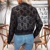 New Elegant Women's Jacquard Lace Perspective Zipper Short Jacket Top Coat