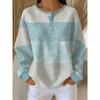 Women's Waffle Henley Button-Up Collar Style Top - Blue & White Contrast Striped Full-Body Waffle Texture