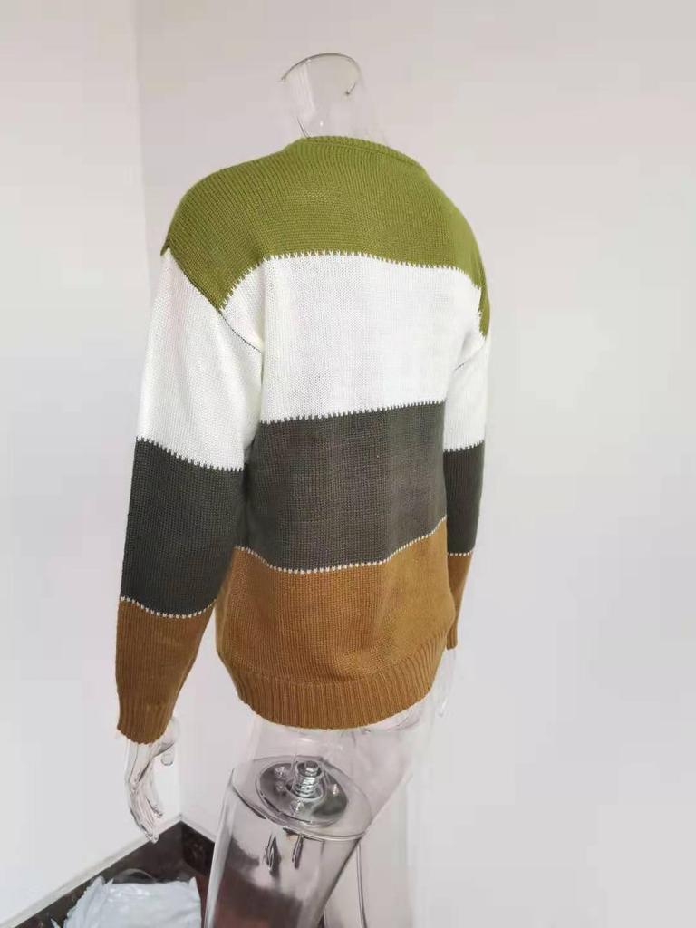 Женский полосатый вязаный свитер с длинными рукавами - повседневный осенне-зимний пуловер с круглым вырезом