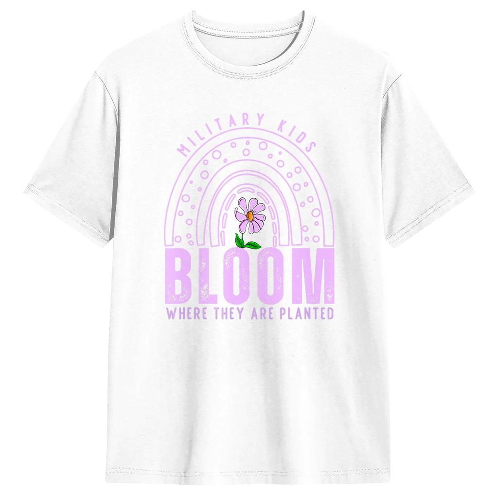 Streetwear T Shirt Military Kid Dandelion Bloom Where TheyRe Planted Purple Up Pure Cotton T Shirts for Unisexs Summer Clothes