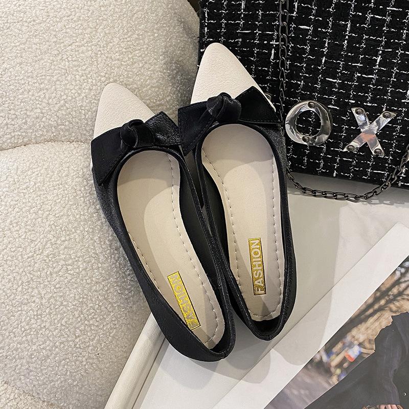 2024 Осень Новые остроносые туфли на плоской подошве с мелким вырезом для женщин Модные удобные женские туфли с бантом на мягкой подошве Zapatos De Mujer