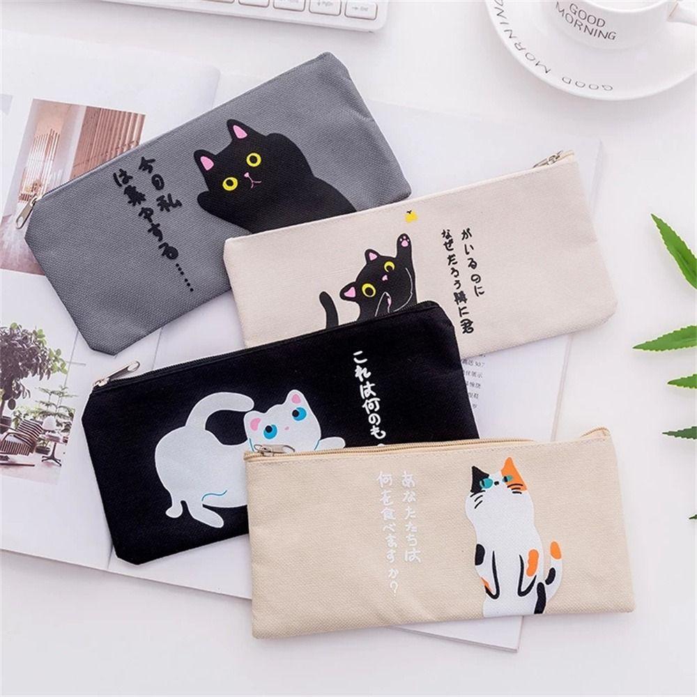 Cute Cat Children Gift Canvas Zipper Case Women Pencil Bag Pen Bags Pencil Case Cosmetic Bag