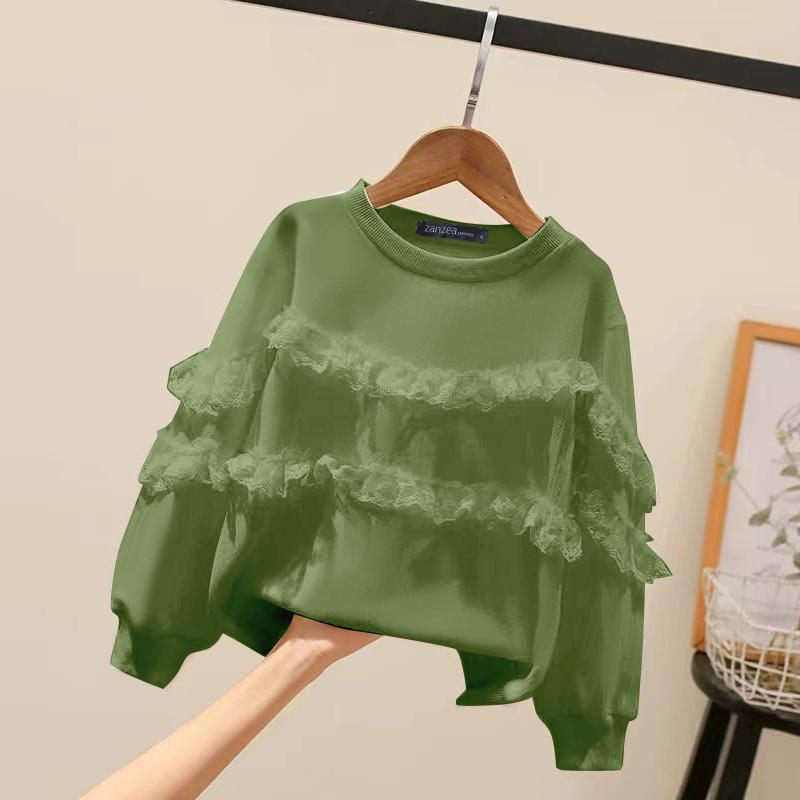 ZANZEA Женская мода круглый вырез длинный рукав многослойный оборчатый пуловер толстовки